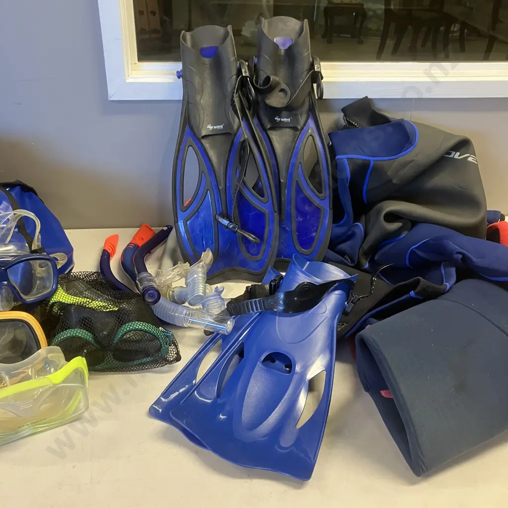 Diving Gear & Bag - Goggles, Snorkels, Flippers, Wetsuit Etc Image 1++