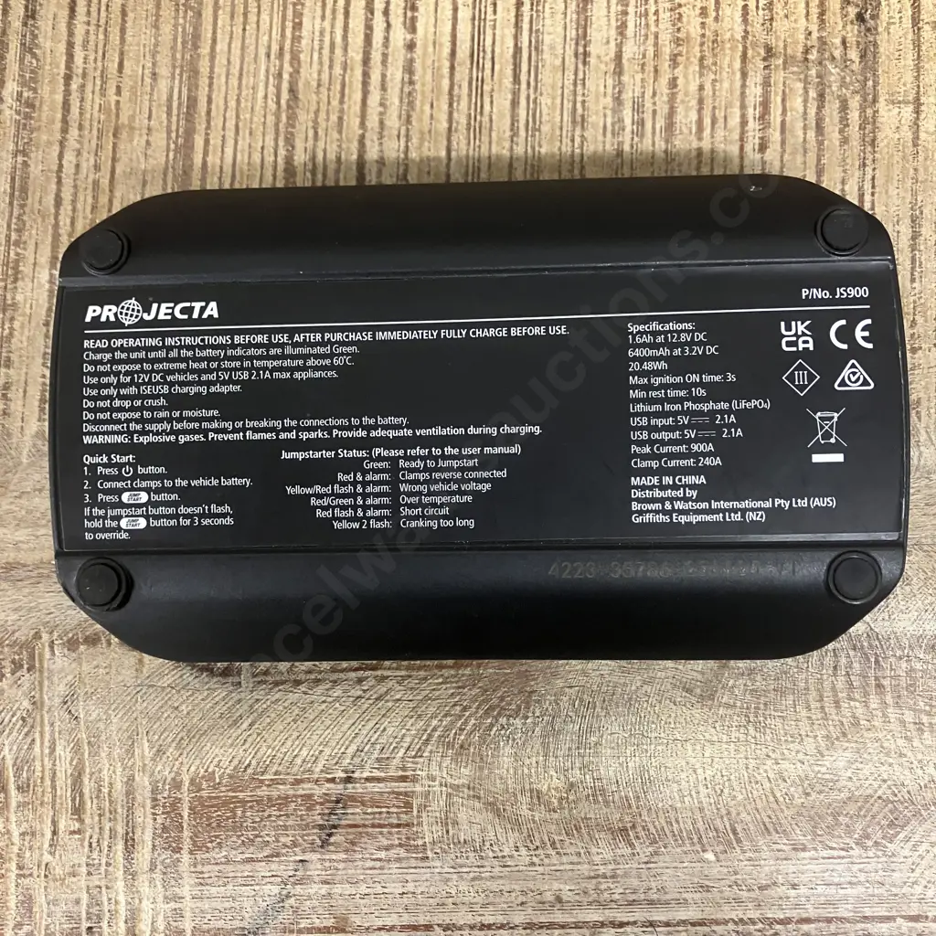 Projecta 12V Lithium Emergency Jump Starter 900A JS900 (Unit Only No Clamps Or Leads) Image 1++