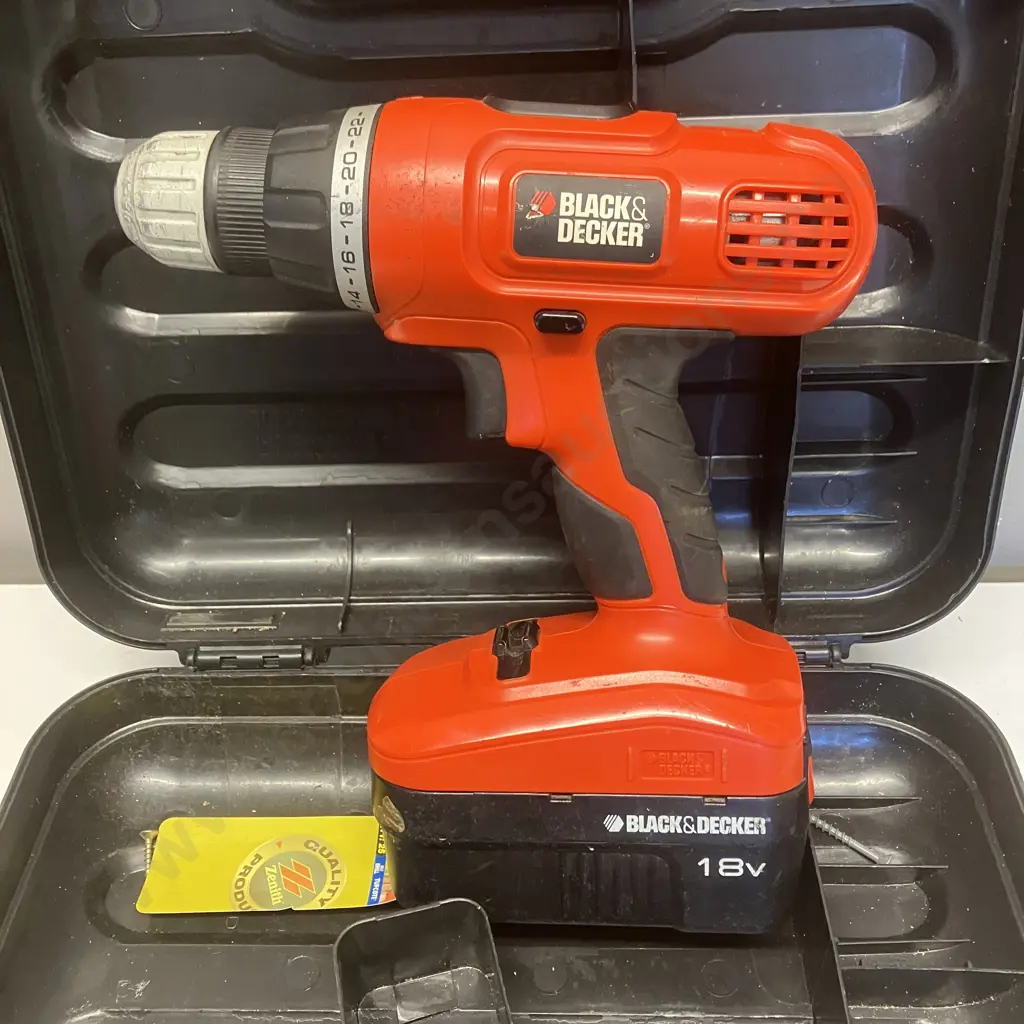 Black & Decker EPC182-XE 18V Cordless Compact Drill Driver With 2 x Batteries & Case (No Charger) Image 1++