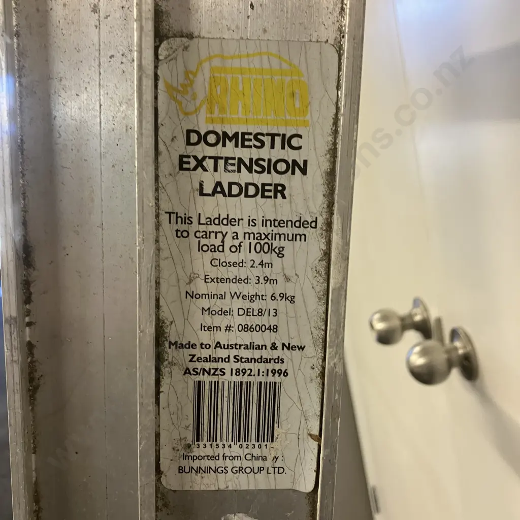 Rhino Domestic Extension Ladder - 2.4m to 3.9m, 100Kg Image 1++