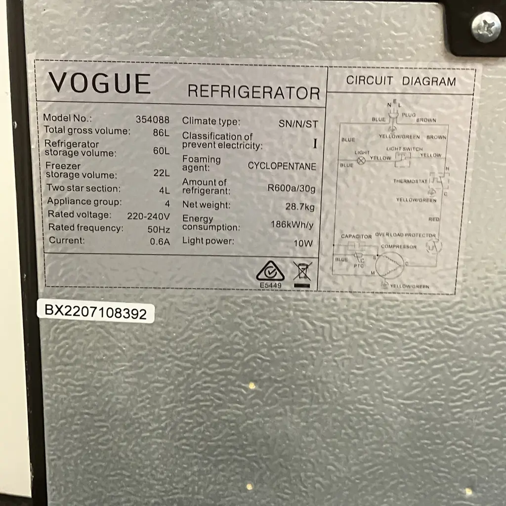 Black Vogue 86 Litre Fridge Freezer Model 354088 Image 1++