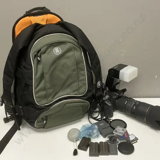 Canon EOS 10D 6.3MP DSLR Camera, Sigma 70-200mm f2.8 APO HSM Lens, Batteries, Charger, With Crumpler Camera Backpack