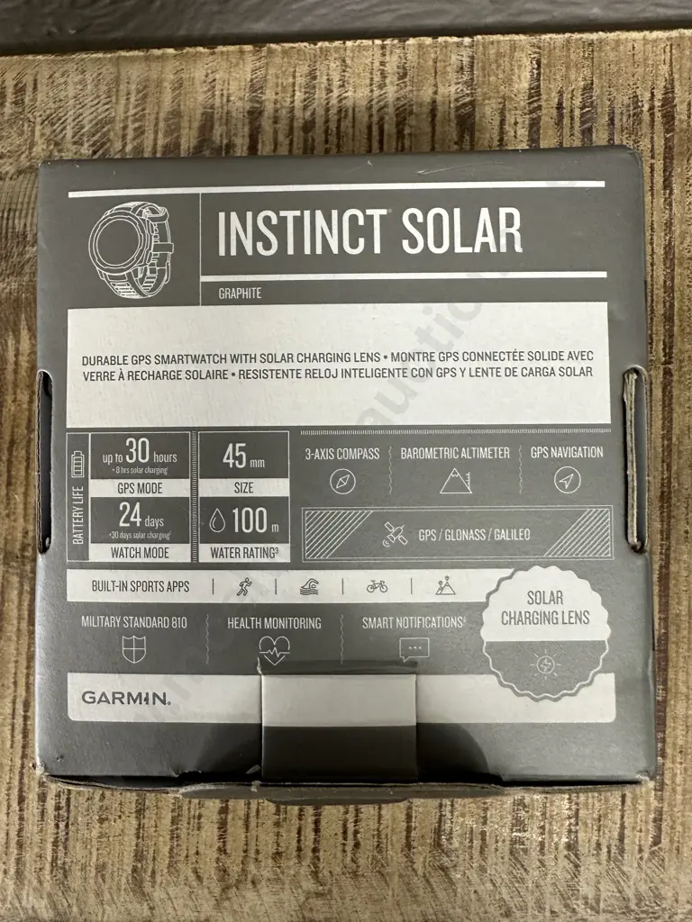 Black Garmin Instinct Solar Rugged GPS Smart Watch Model 6LDD45132 Image 1++