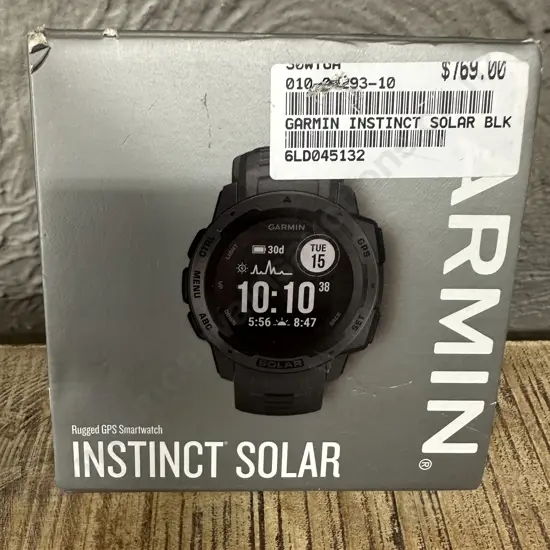Black Garmin Instinct Solar Rugged GPS Smart Watch Model 6LDD45132