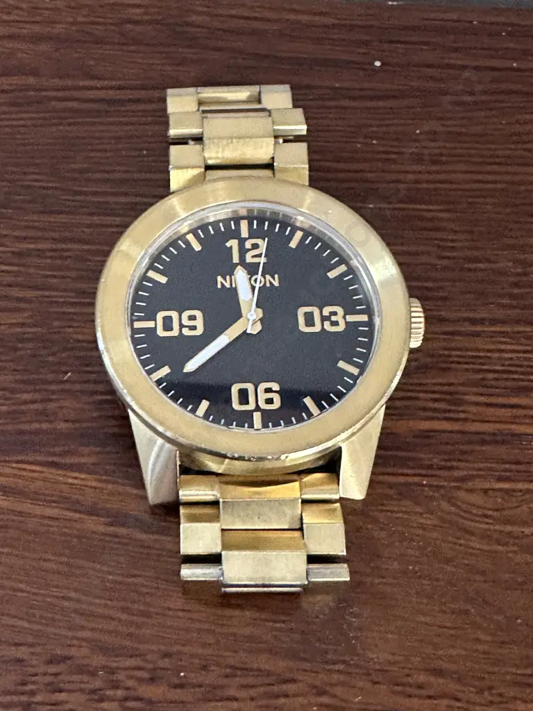 Mens Nixon 'The Corporal' Gold Coloured Watch With Black Face Image 1++