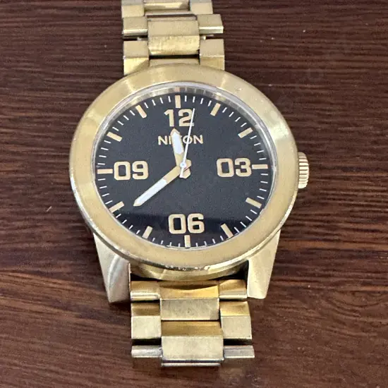Mens Nixon 'The Corporal' Gold Coloured Watch With Black Face