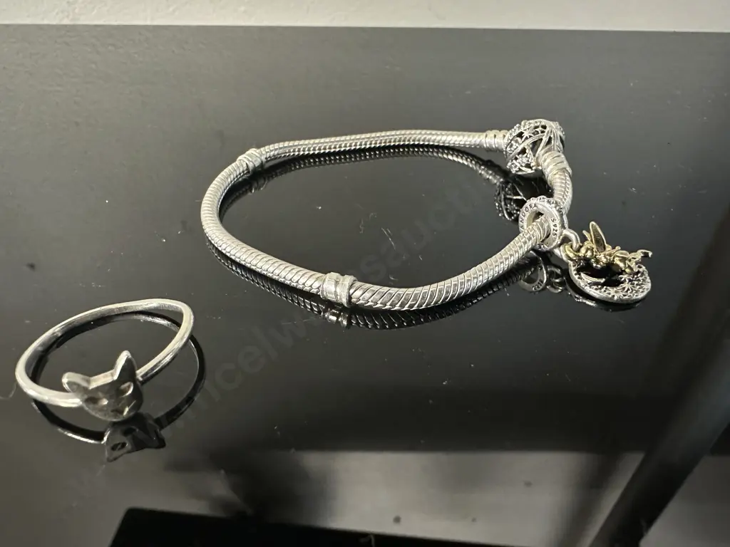 Pandora Bracelet With 925 Pandora Fairy Charm & Karen Walker 925 Cat Ring Image 1++
