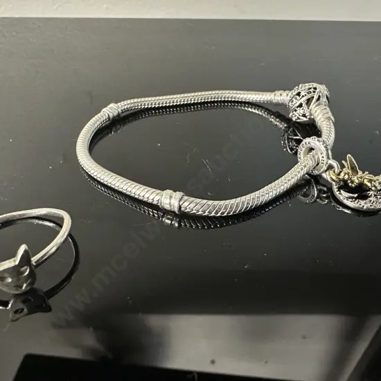 Pandora Bracelet With 925 Pandora Fairy Charm & Karen Walker 925 Cat Ring