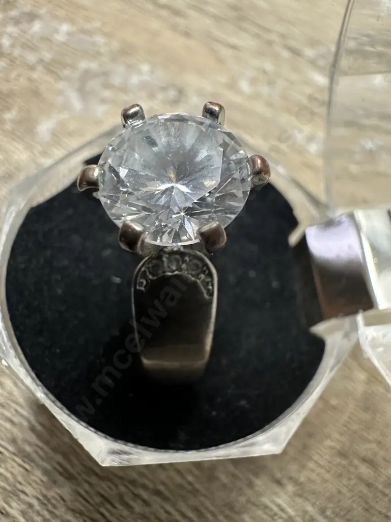 Large Stamped 925 Ring With Large Clear Gem Stone Image 1++