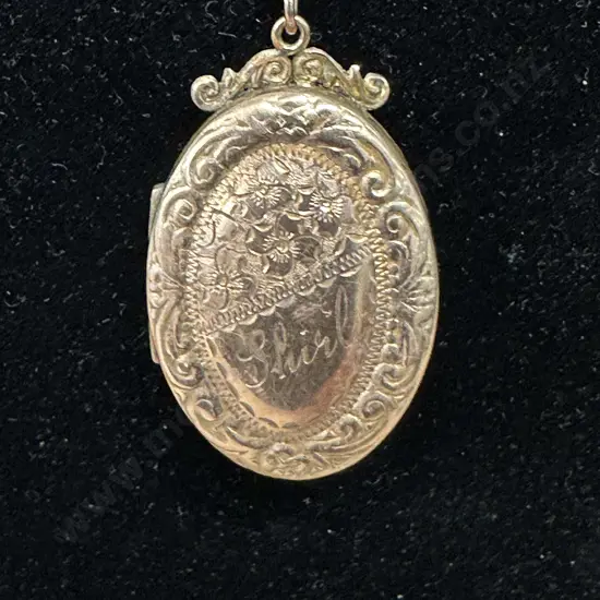 Victorian Floral Engraved 9 Ct Gold Locket On Chain