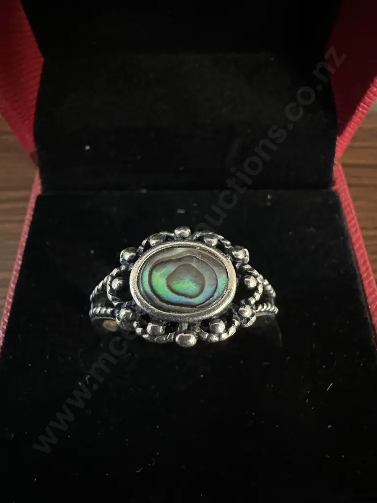 925 Ladies Ring With Oval Paua Detail Image 1++