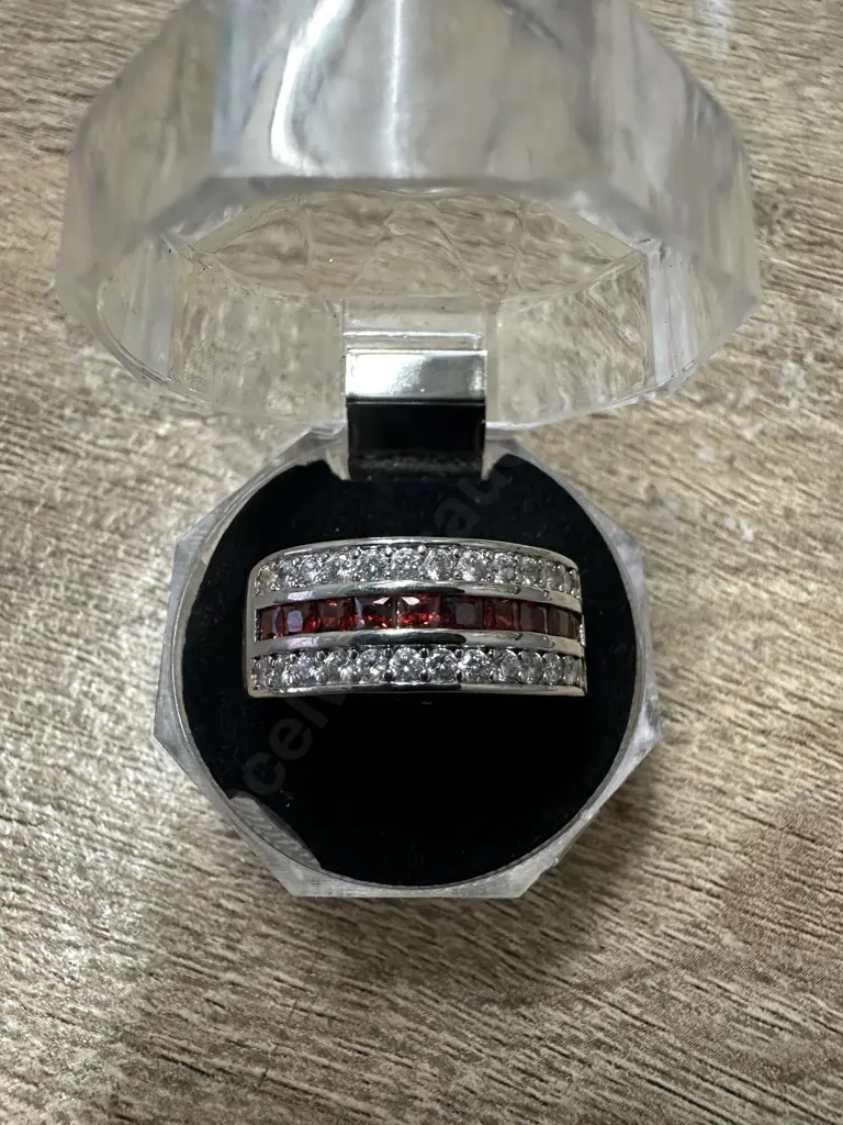 Large Stamped 925 Ring Red & Clear Stones  Image 1++