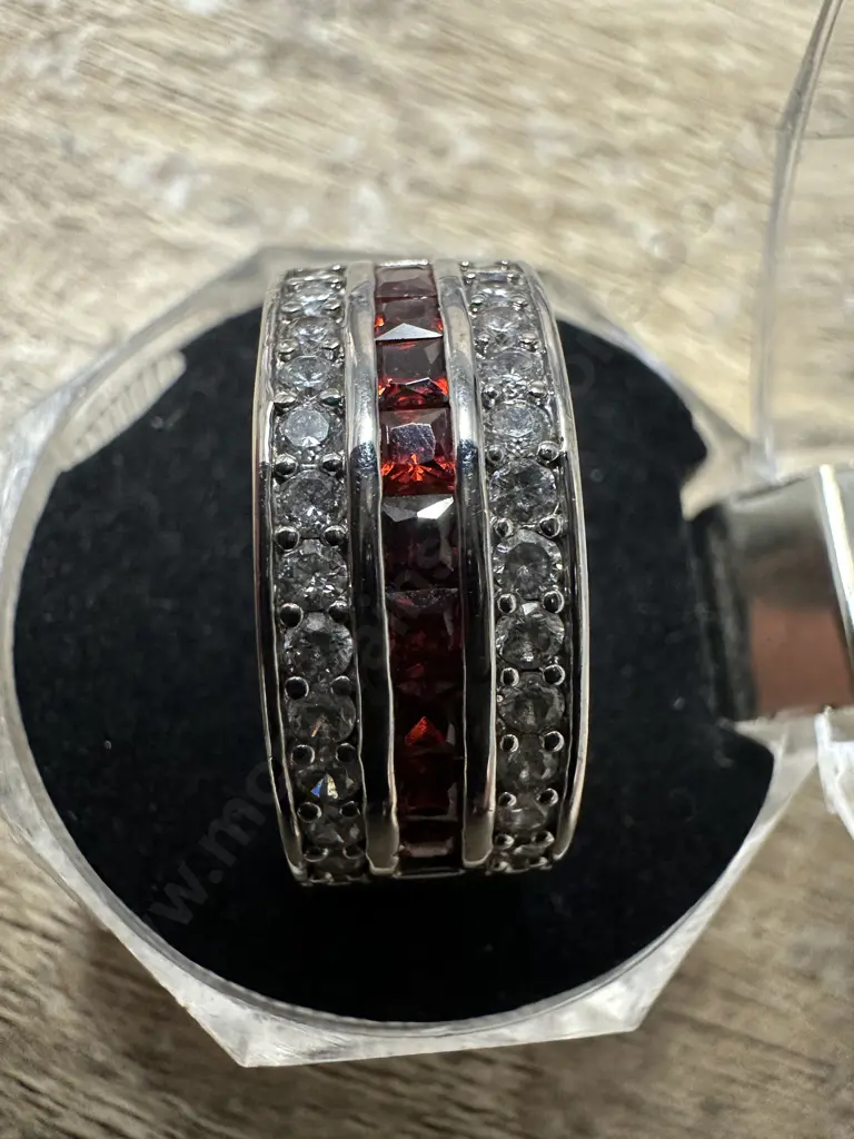 Large Stamped 925 Ring Red & Clear Stones  Image 1++