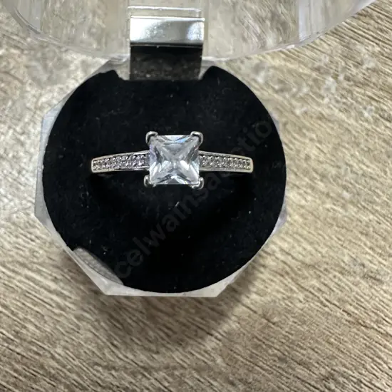 Large Stamped 925 Ring Square Clear Gem Stone & Small Gem Stones