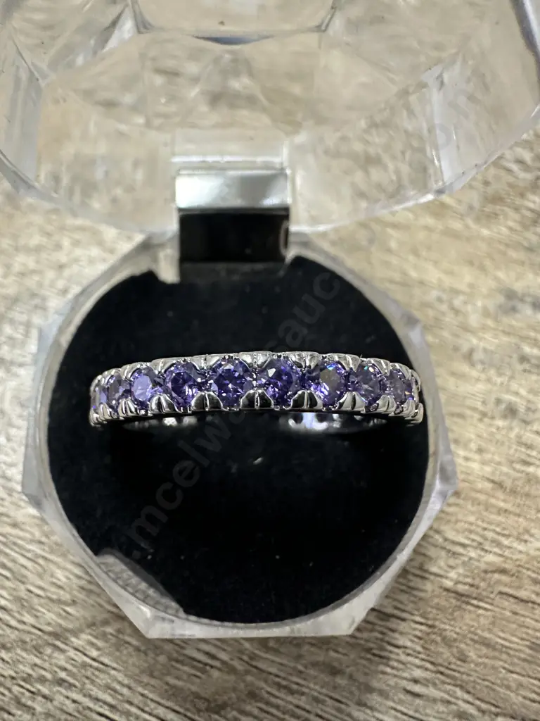 Large Stamped 925 Ring Purple Gem Stones Image 1++