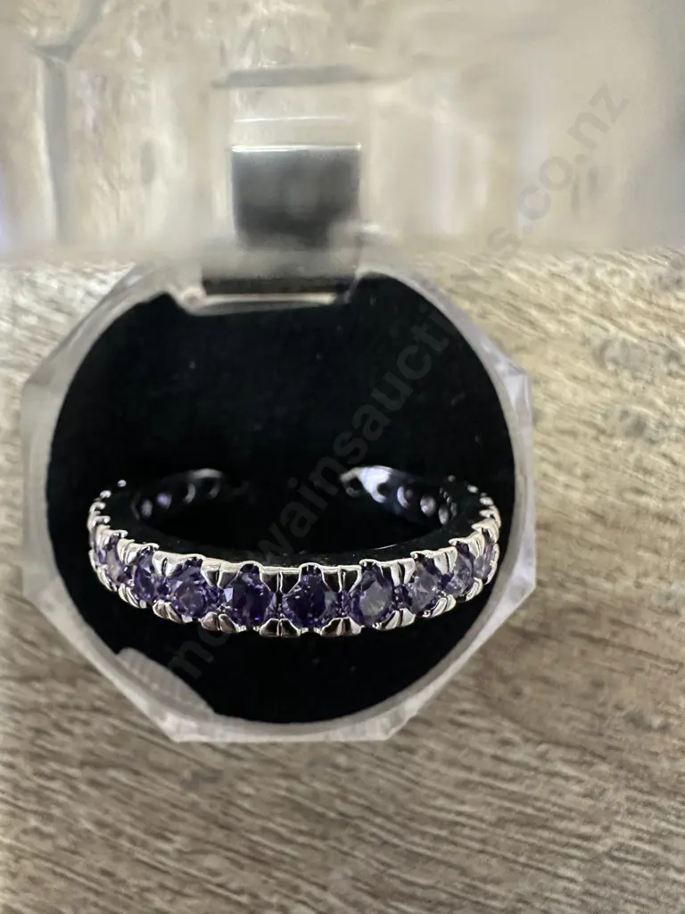 Large Stamped 925 Ring Purple Gem Stones Image 1++