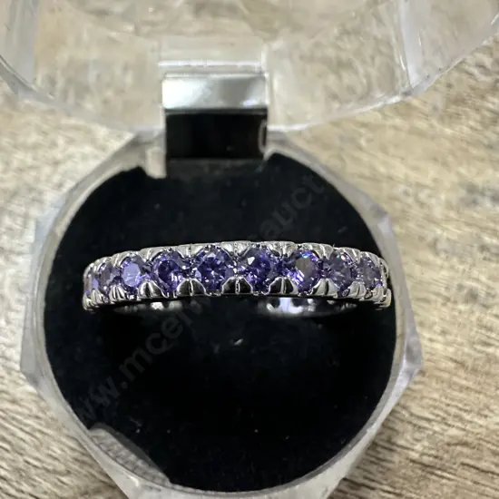 Large Stamped 925 Ring Purple Gem Stones