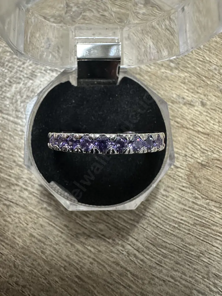 Large Stamped 925 Ring Purple Gem Stones Image 1++