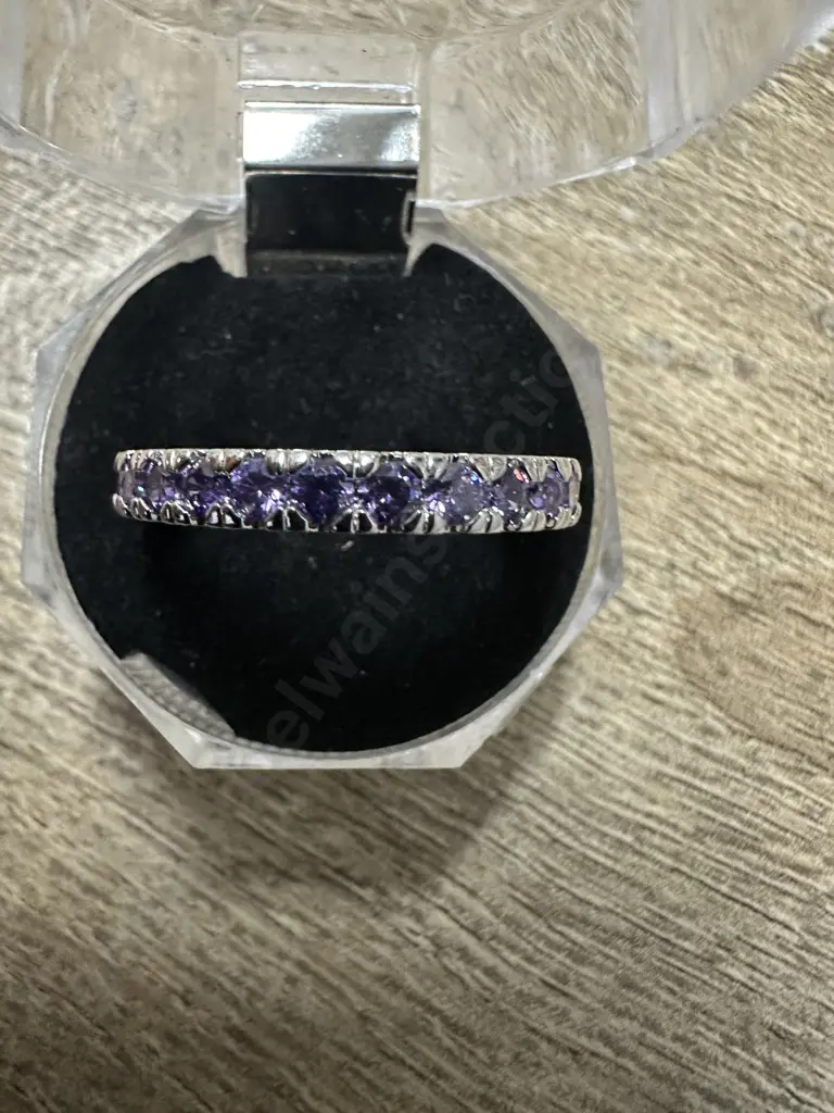 Large Stamped 925 Ring Purple Gem Stones Image 1++