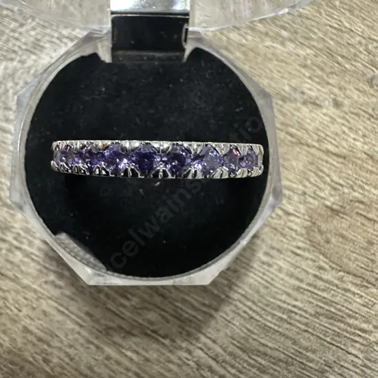 Large Stamped 925 Ring Purple Gem Stones