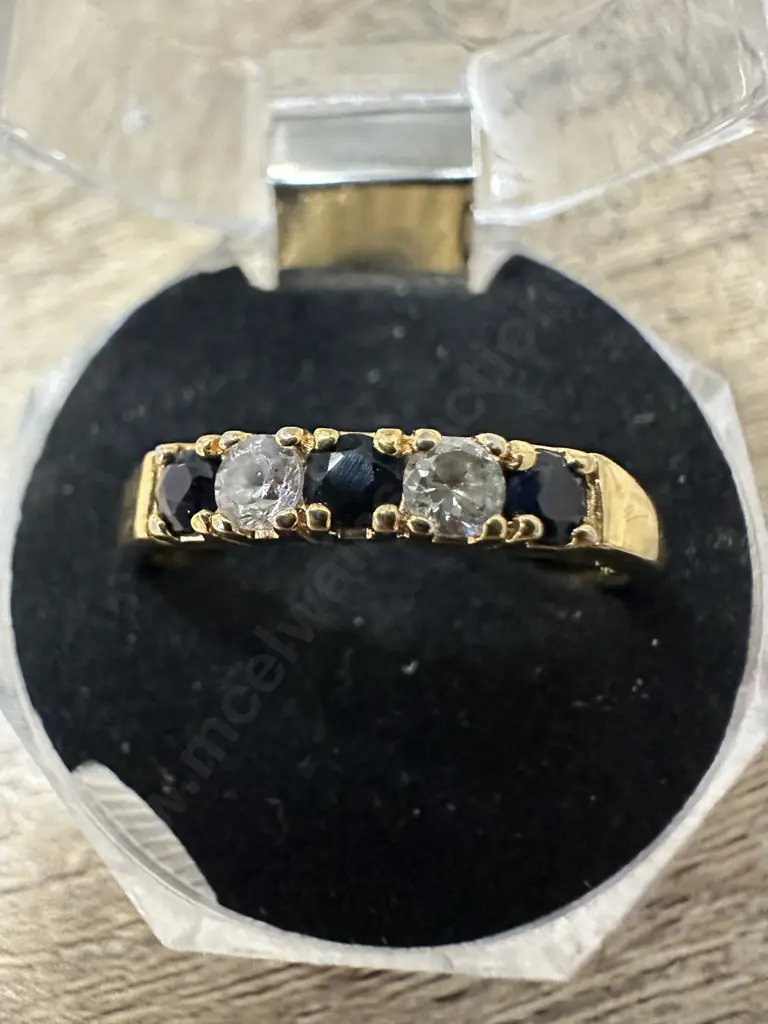Large Saphire & Clear Stone Ring Stamped Image 1++