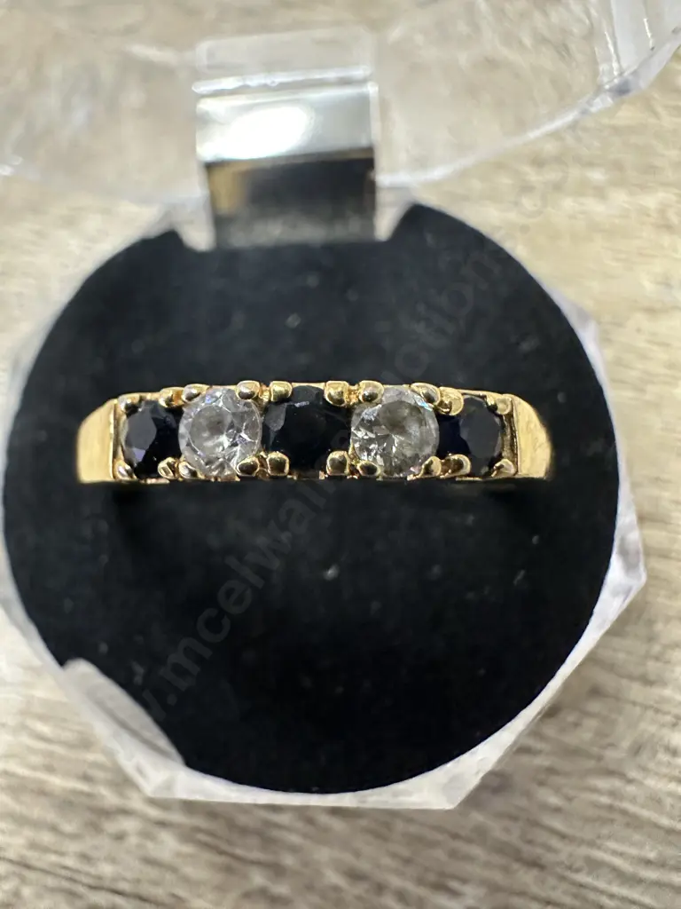 Large Saphire & Clear Stone Ring Stamped Image 1++