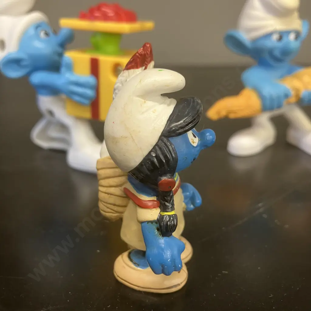 Vintage Smurf Schleich Native Ameican Smurfette With Baby (20555) Germany & 2011 Peyo Hefty Smurf & Clumsy Smurf (McD's) Image 1++