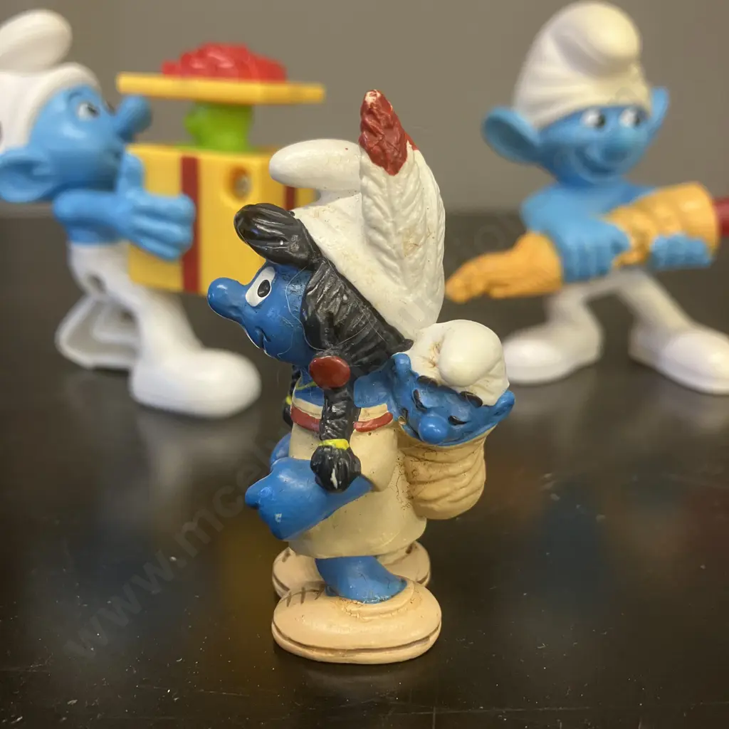 Vintage Smurf Schleich Native Ameican Smurfette With Baby (20555) Germany & 2011 Peyo Hefty Smurf & Clumsy Smurf (McD's) Image 1++