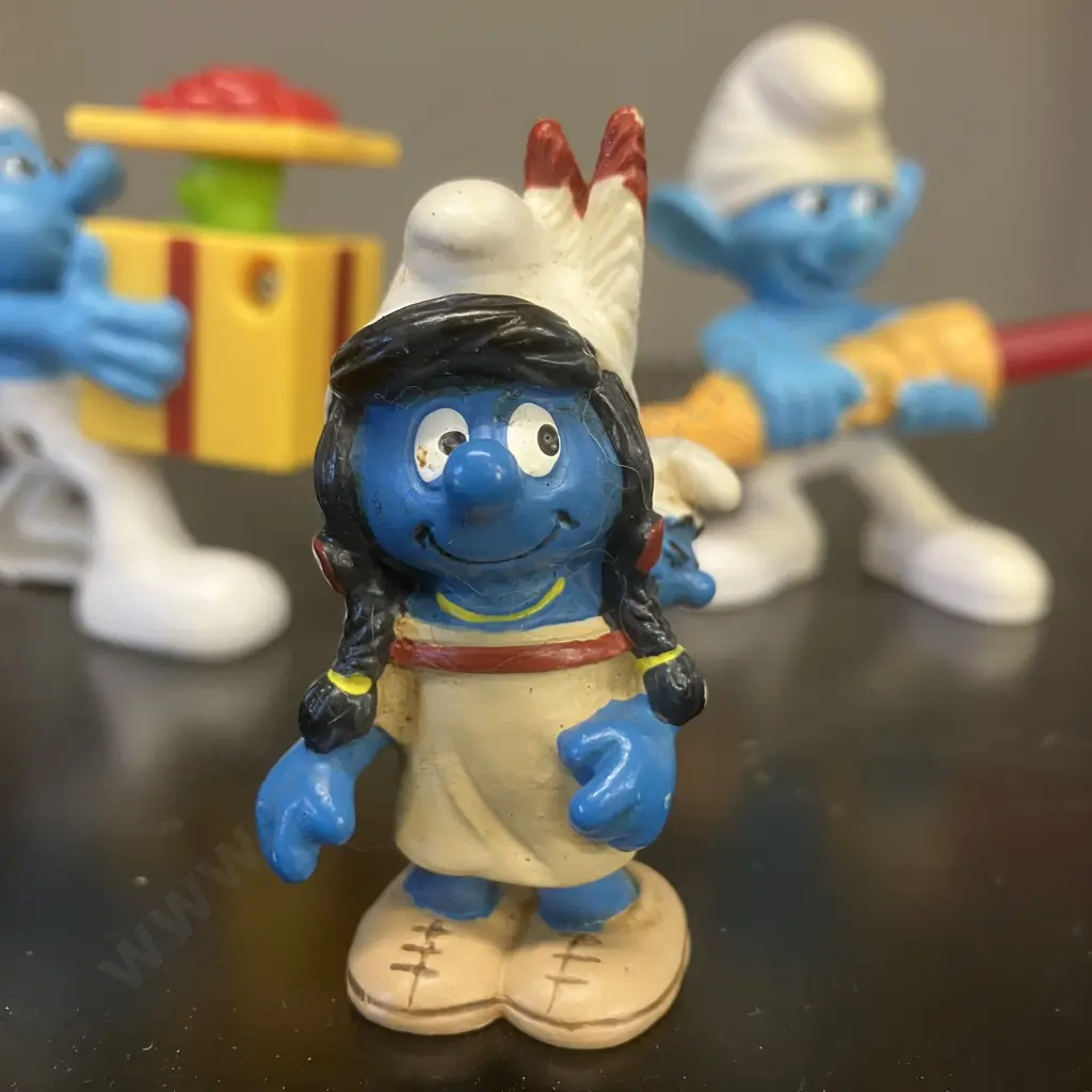 Vintage Smurf Schleich Native Ameican Smurfette With Baby (20555) Germany & 2011 Peyo Hefty Smurf & Clumsy Smurf (McD's) Image 1++