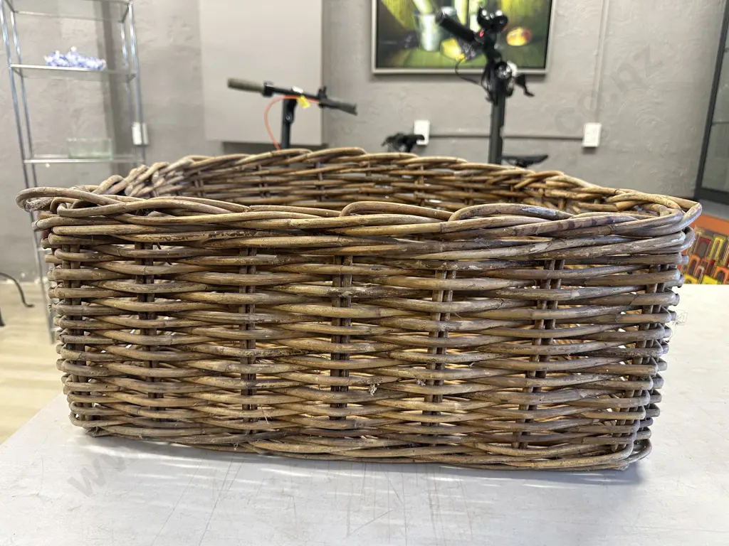 Vintage Woven Cane Log Basket. H25 W60 D50cm Image 1++