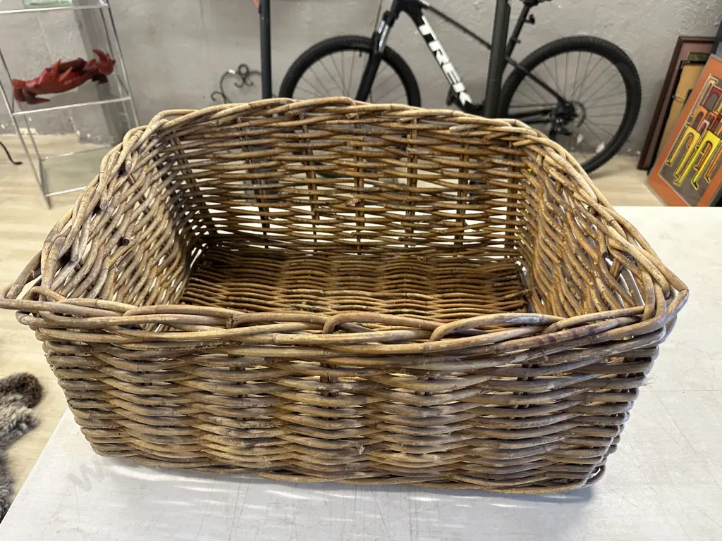 Vintage Woven Cane Log Basket. H25 W60 D50cm Image 1++