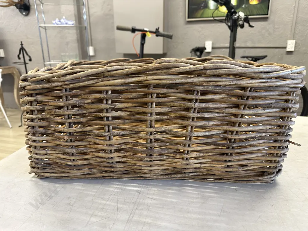 Vintage Woven Cane Log Basket. H25 W60 D50cm Image 1++