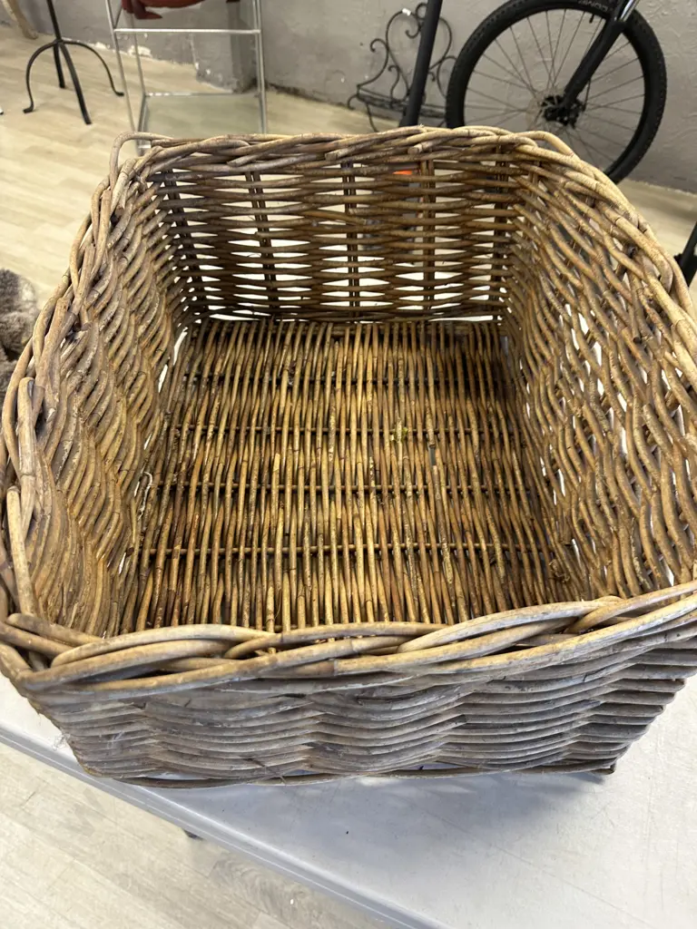Vintage Woven Cane Log Basket. H25 W60 D50cm Image 1++