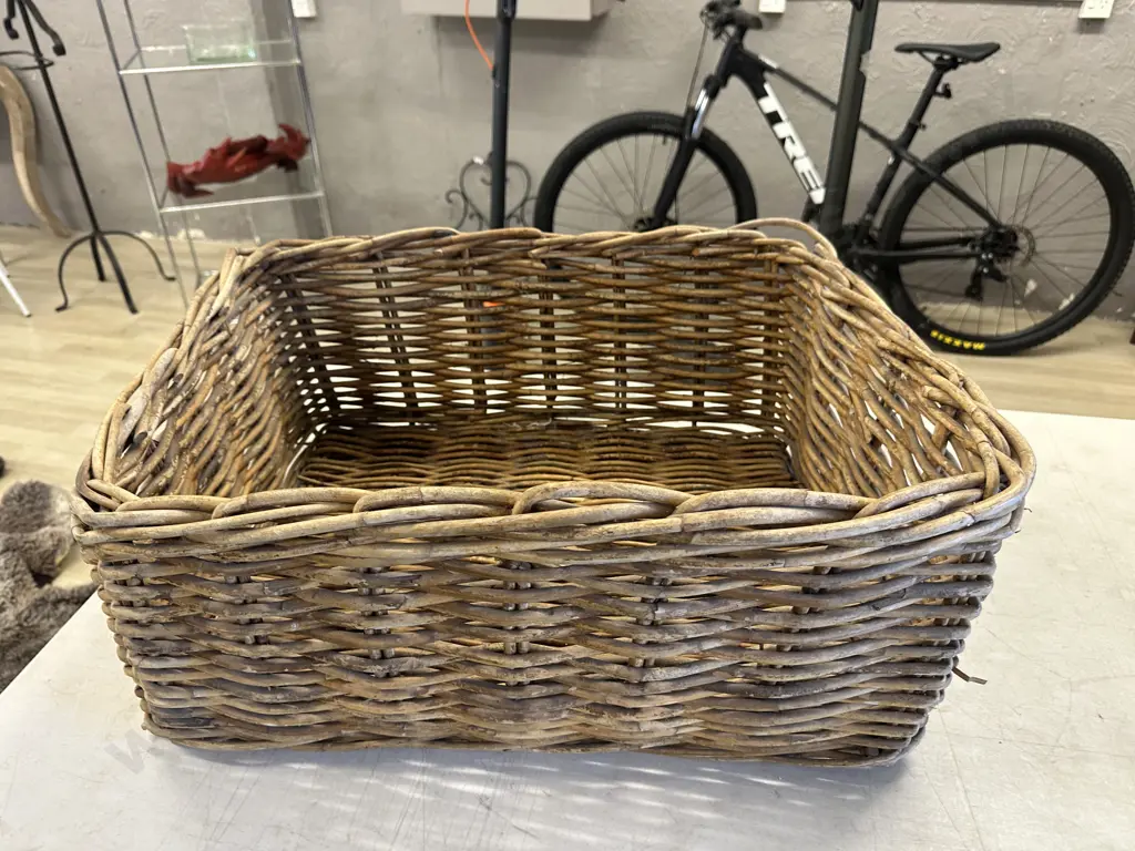 Vintage Woven Cane Log Basket. H25 W60 D50cm Image 1++