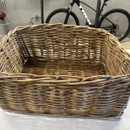 Vintage Woven Cane Log Basket. H25 W60 D50cm