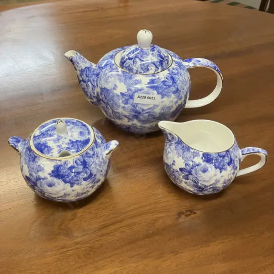 Maxwell Willams Antique Blue Teapot, Creamer And Lidded Sugar Bowl