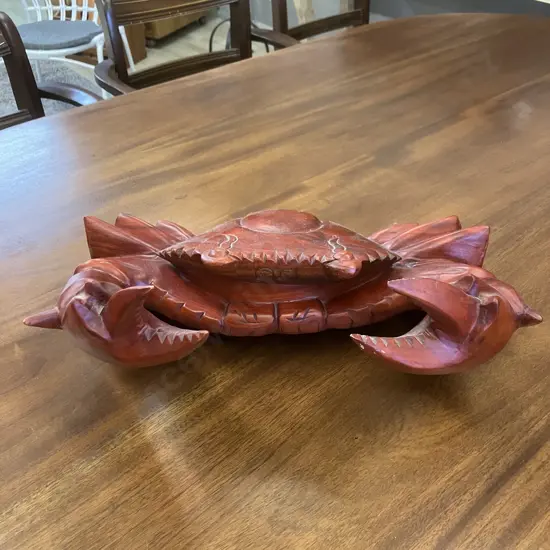 Large Carved Hardwood Crab With Hinged For Storage. H20 W48 D32cm (As Found)