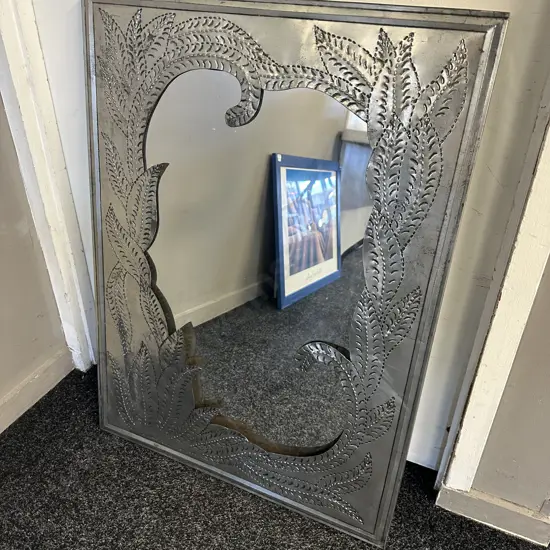 Metal Leaf Detailed Framed Mirror H77.5,W58cm.