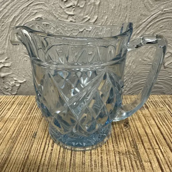 Vintage Ice Blue Glass Pitcher Diamond Pattern H15cm