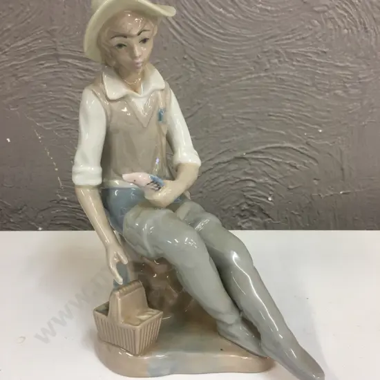 Vintage Cascades Figurine Boy With Fish H21cm.