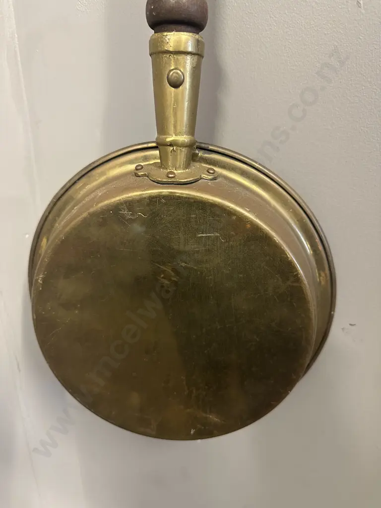 Vintage Brass Bed Pan With Wooden Handle H102cm. Image 1++
