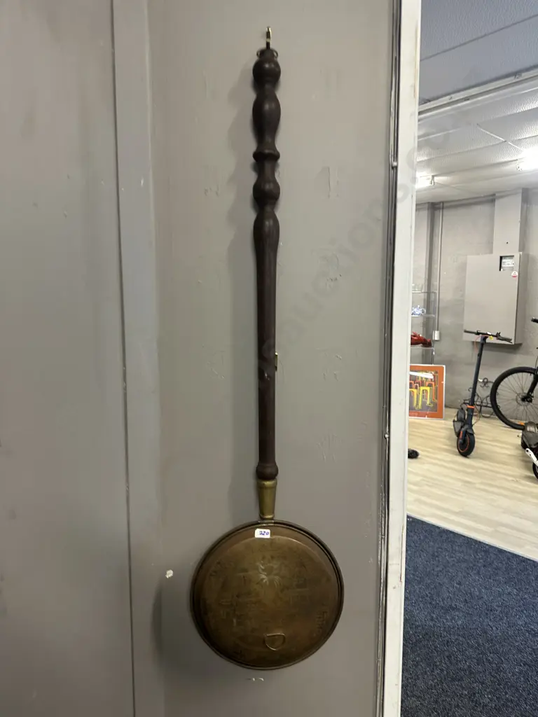 Vintage Brass Bed Pan With Wooden Handle H102cm. Image 1++