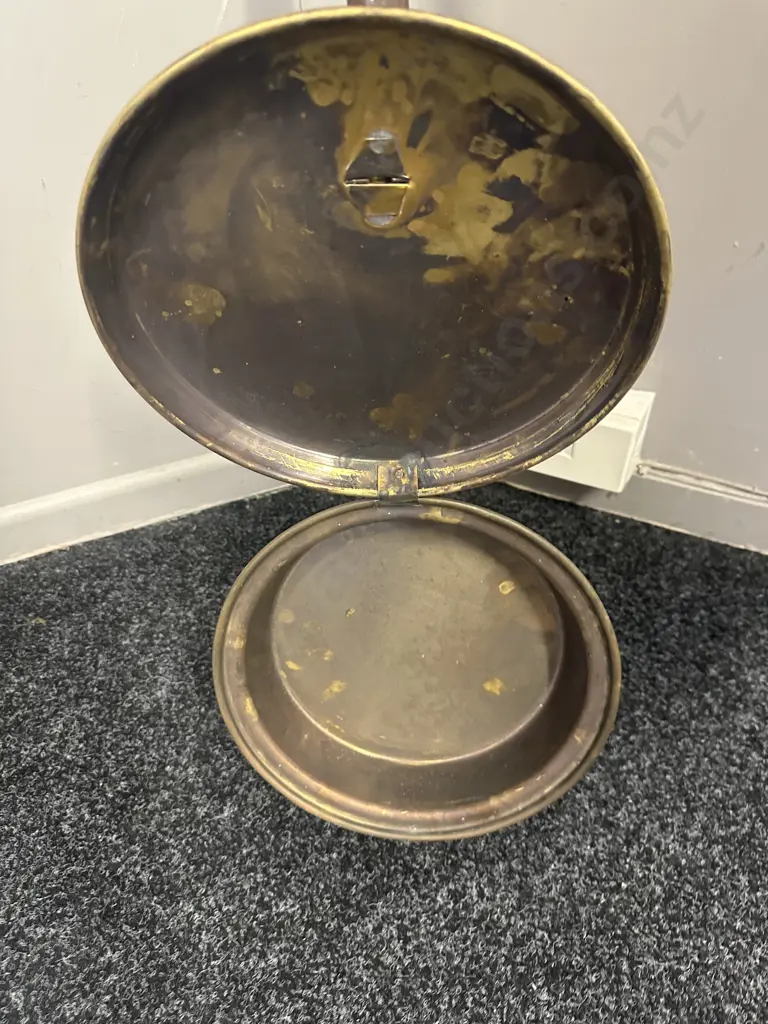 Vintage Brass Bed Pan With Wooden Handle H102cm. Image 1++