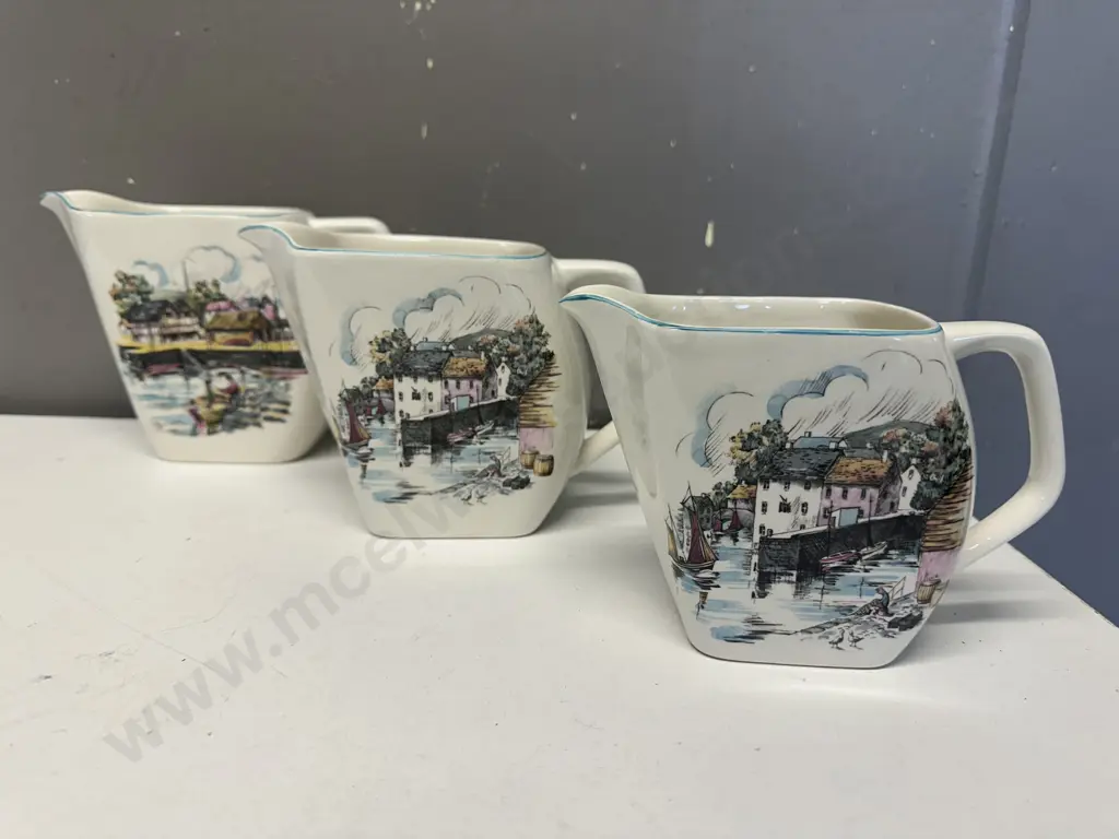Vintage Mid Century Lord Nelson Ware England Angular Jugs, Set of Three Graduated Image 1++