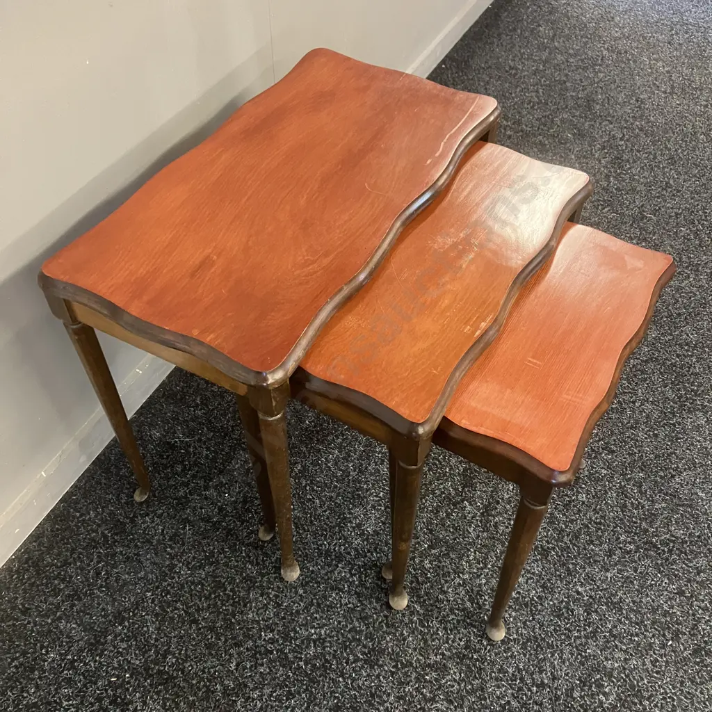 Mahogany Nest Of Three Tables, Fine Cabriole Legs. H45 W53 D28cm Image 1++