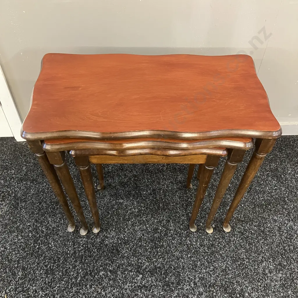 Mahogany Nest Of Three Tables, Fine Cabriole Legs. H45 W53 D28cm Image 1++