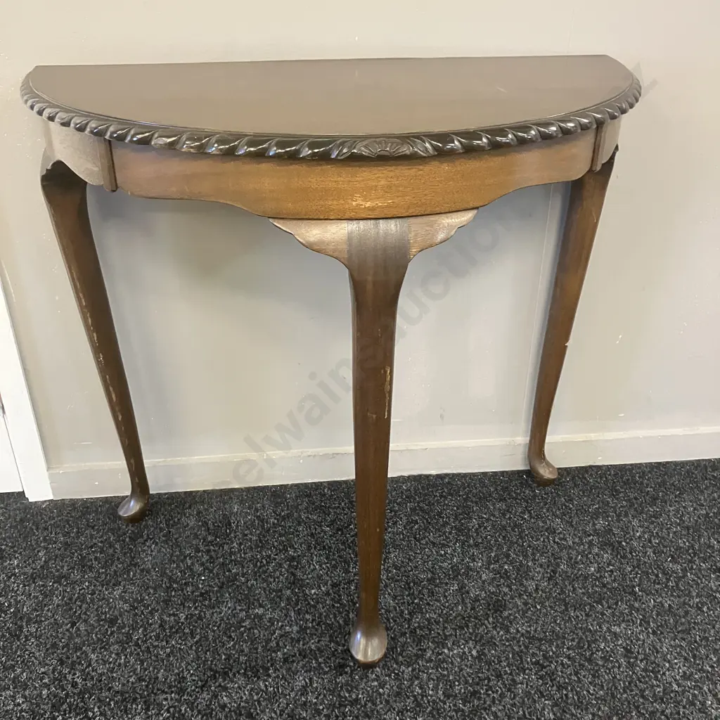 Mahogany Effect Queen Anne Style 1/2 Round Table, Pie Crust Edge. H69 W75 D37cm Image 1++