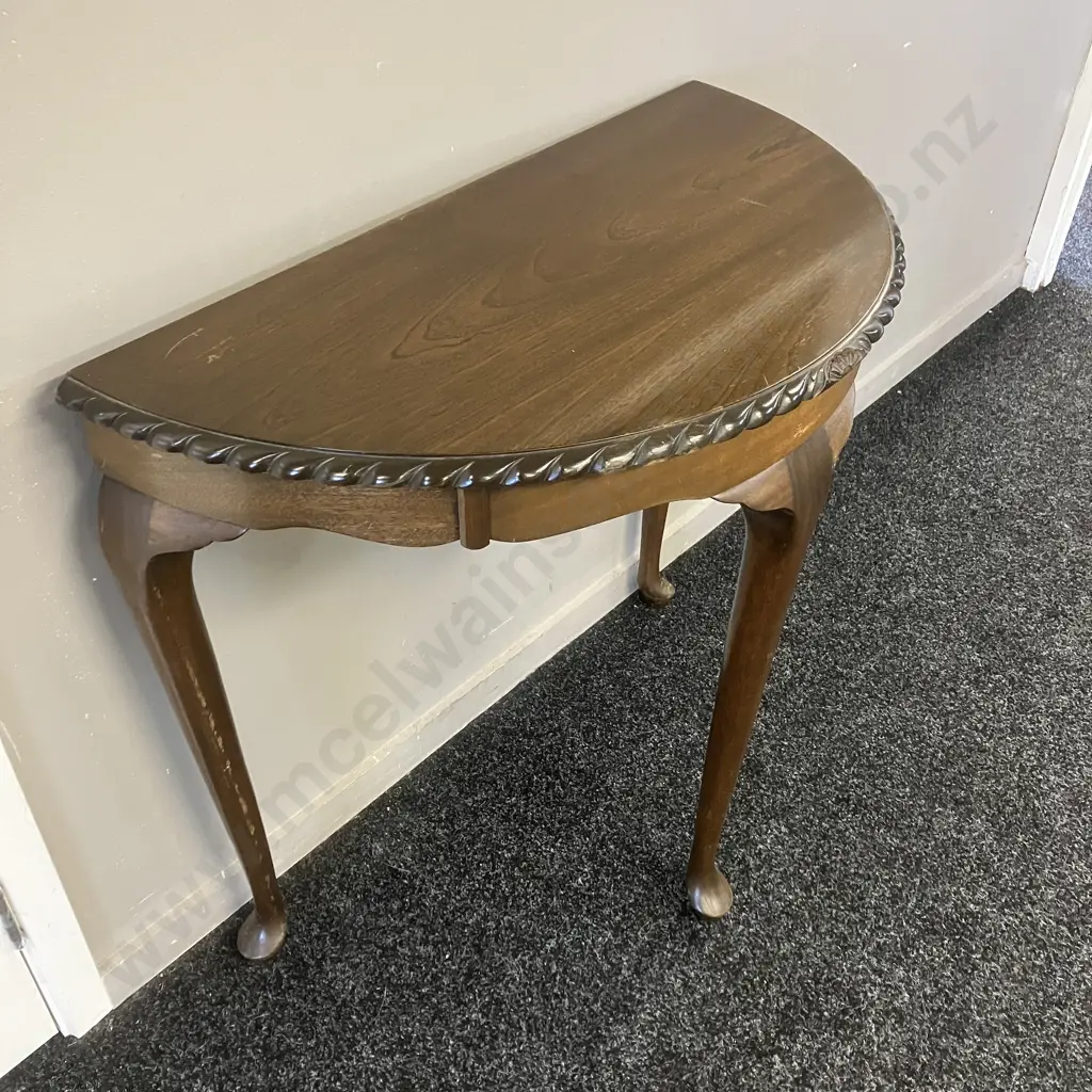 Mahogany Effect Queen Anne Style 1/2 Round Table, Pie Crust Edge. H69 W75 D37cm Image 1++