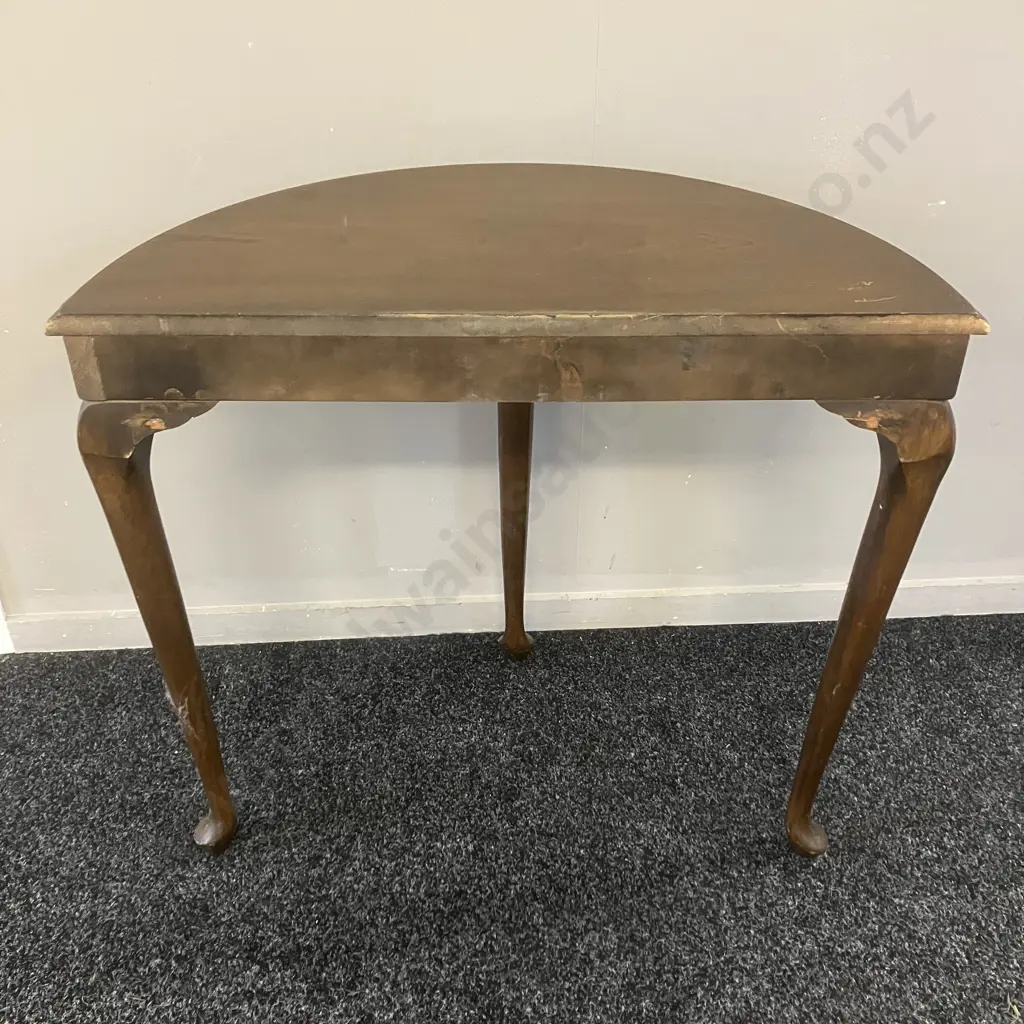 Mahogany Effect Queen Anne Style 1/2 Round Table, Pie Crust Edge. H69 W75 D37cm Image 1++