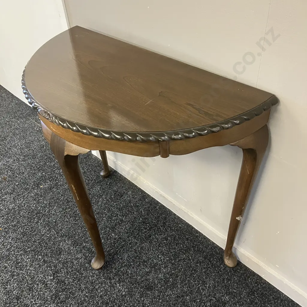 Mahogany Effect Queen Anne Style 1/2 Round Table, Pie Crust Edge. H69 W75 D37cm Image 1++